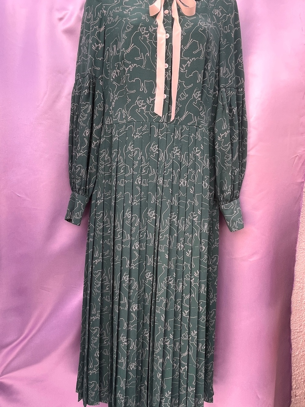 The Cubist" Tie-Neck Pleated Midi/Maxi Dress